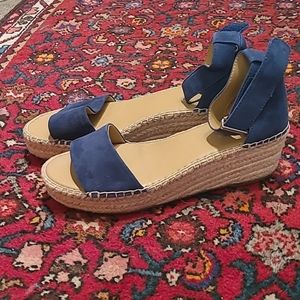 NEW Franco Sarto blue suede wedge platform espadrilles sandals 8M